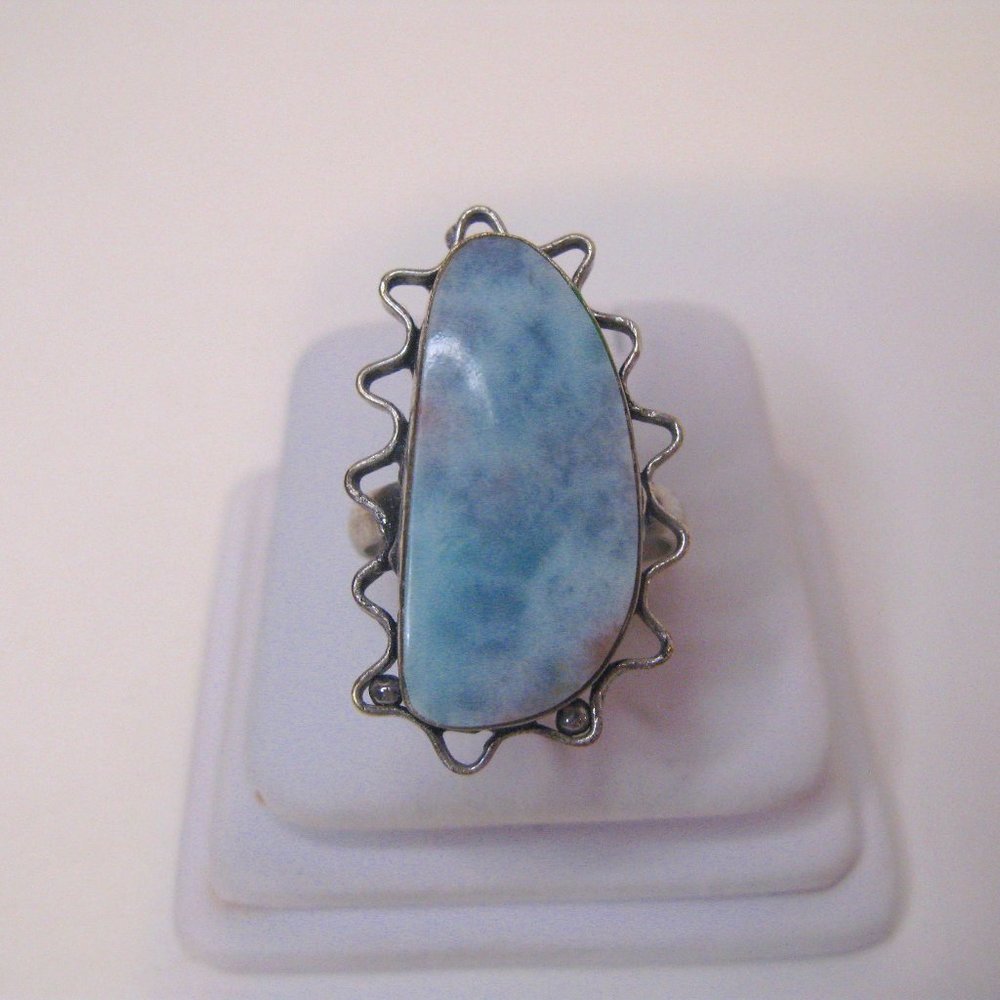 Light Blue Marbled Stone Sterling Silver Ring Size 7